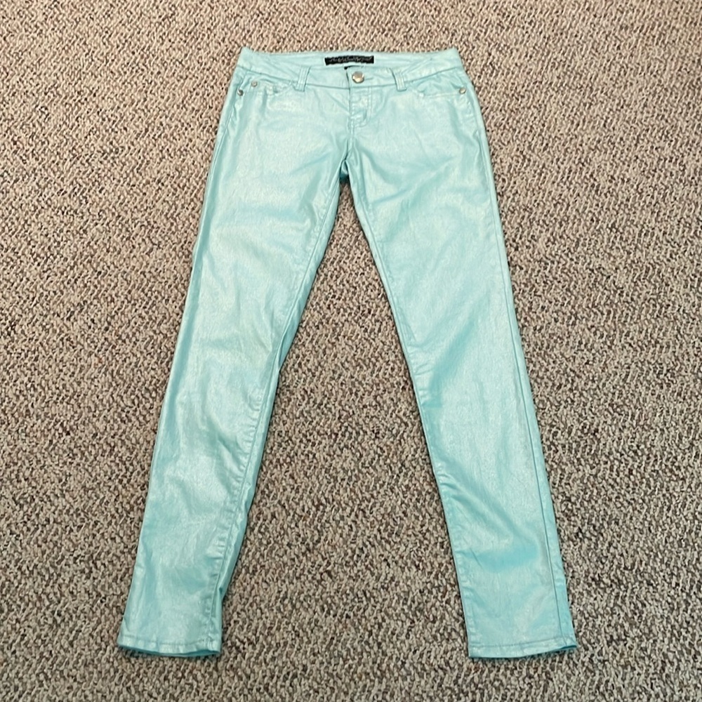 Celebrity Pink Ladies/Teens Shiny Mint Green Jean Type Pants. Size 5